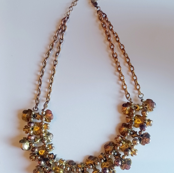 Vintage 60s Antique Gold Floral Rhinestone Statement Necklace - Picture 3 of 3